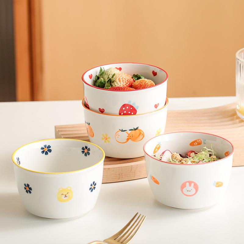 Cartoon Ceramic 4.5 Inch Cute Rice Bowl Home 2023 New Ins Personalized Tableware High Color Value Micro Gold