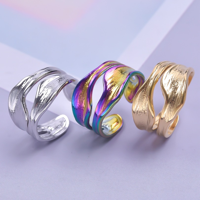 Daily Occasion PVD Coated Real Gold Plated 18K Gold Geometric 304 Stainless Steel Simple Style Waterproof Non Tarnish Open Ring