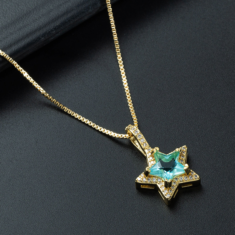 Nihaojewelry wholesale jewelry fashion multicolor star gemstone copper goldplated inlaid zircon necklacepicture7