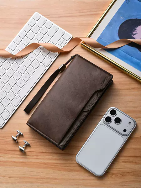 New cross-border men's long wallet, European and American style, casual, large capacity, multi-card slot clutch bag, multifunctional wallet