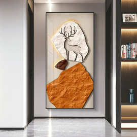 福运双收玄关装饰画高档大气入户走廊过道挂画现代简约肌理感挂画