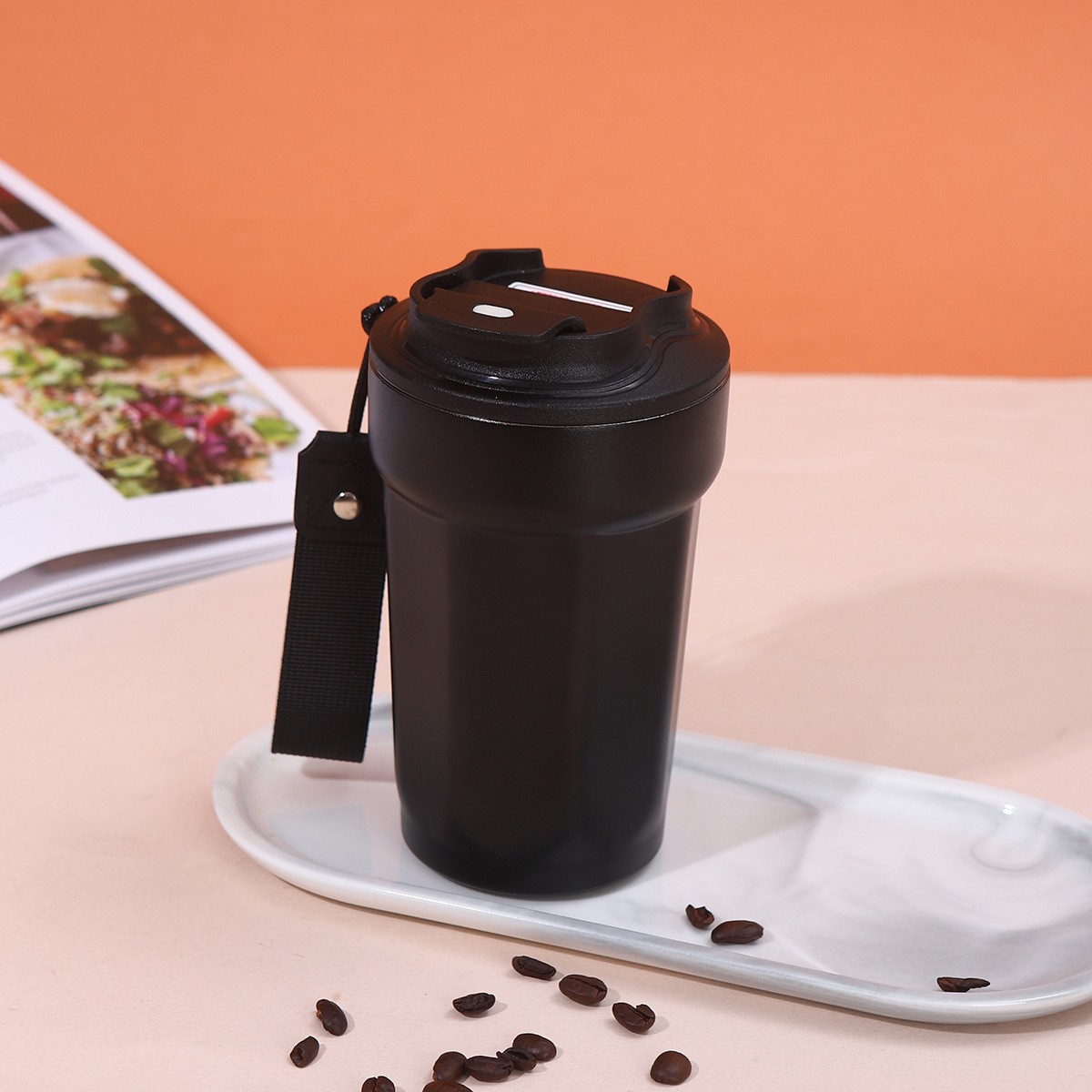 316 taza de acero inoxidable taza de café octogonal al aire libre con cuerda de elevación taza de acompañamiento portátil