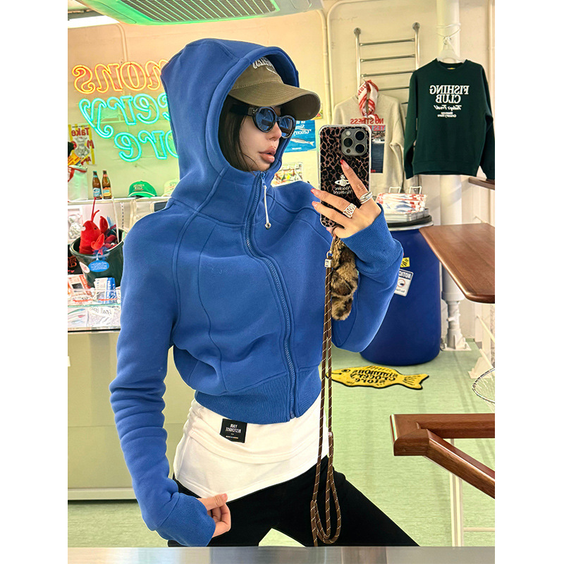 李婉君lulu厚款连帽拉链卫衣外套女秋冬款露露修身短款运动上衣|undefined