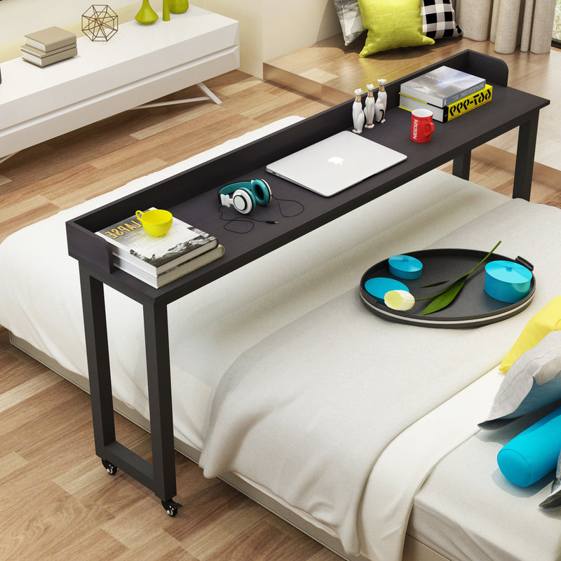 Movable Bed Double Computer Table Home Bedside Desk Long Table Lazy Cross-Bed Table Simple Steel Wood Table