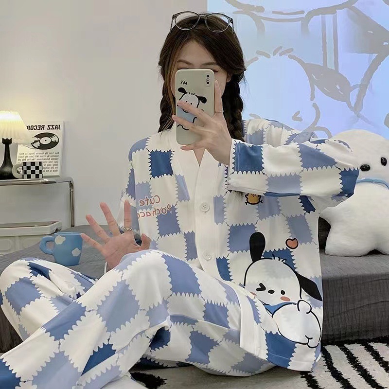 2025 pijama de perro de jade Gui primavera y otoño para mujeres manga larga dibujos animados adorables estudiantes adolescentes gran tamaño gordo mm ropa de hogar