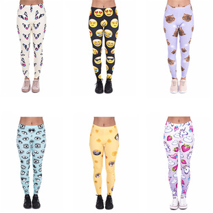 Unicorn cartoon expression print cropped pants high waist sports yoga large size leggings female leggings foreign trade