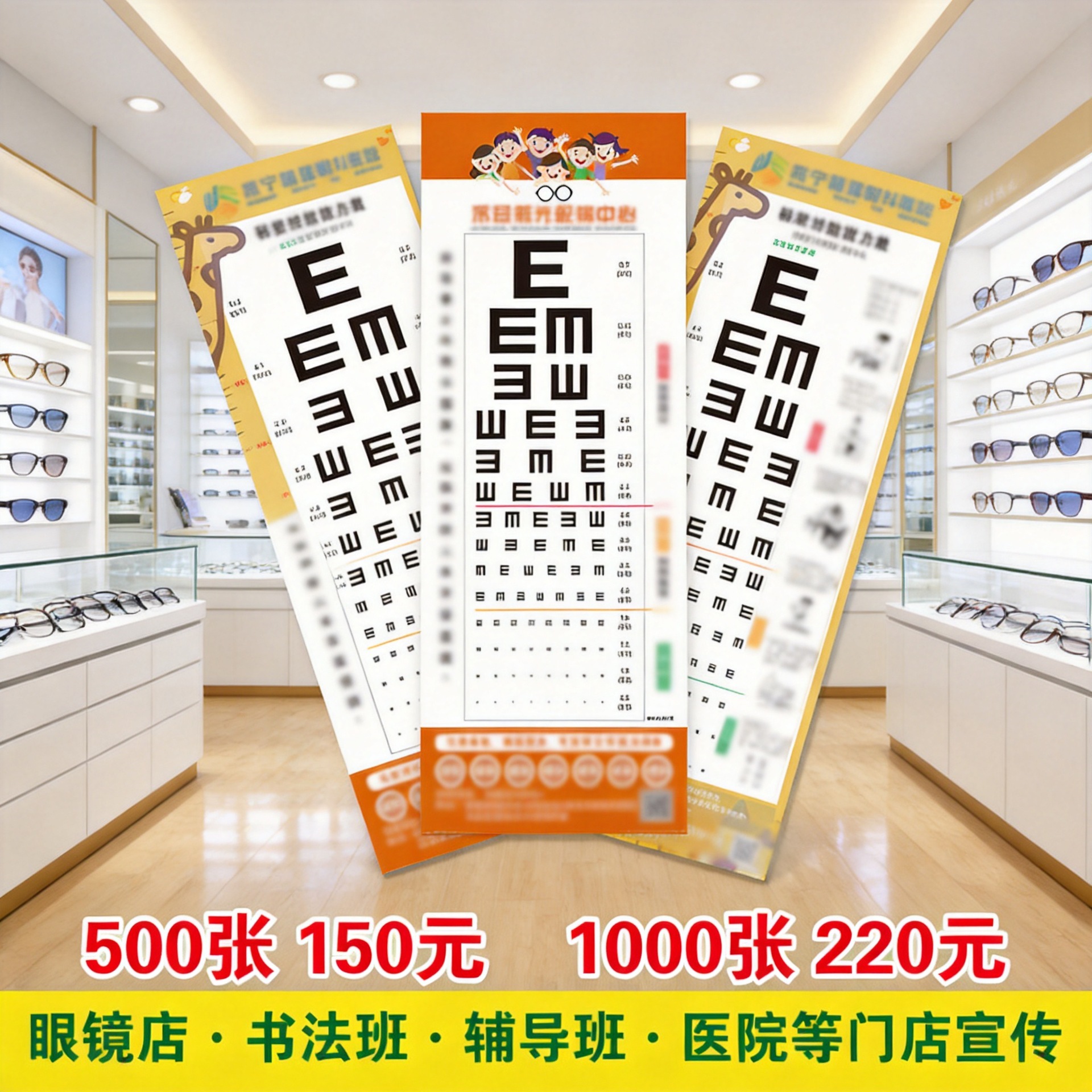 Vision Chart Custom Printing Logo Store Name Phone Number Address Children's Eyewear Store Standard Logarithmic Promotional Chart