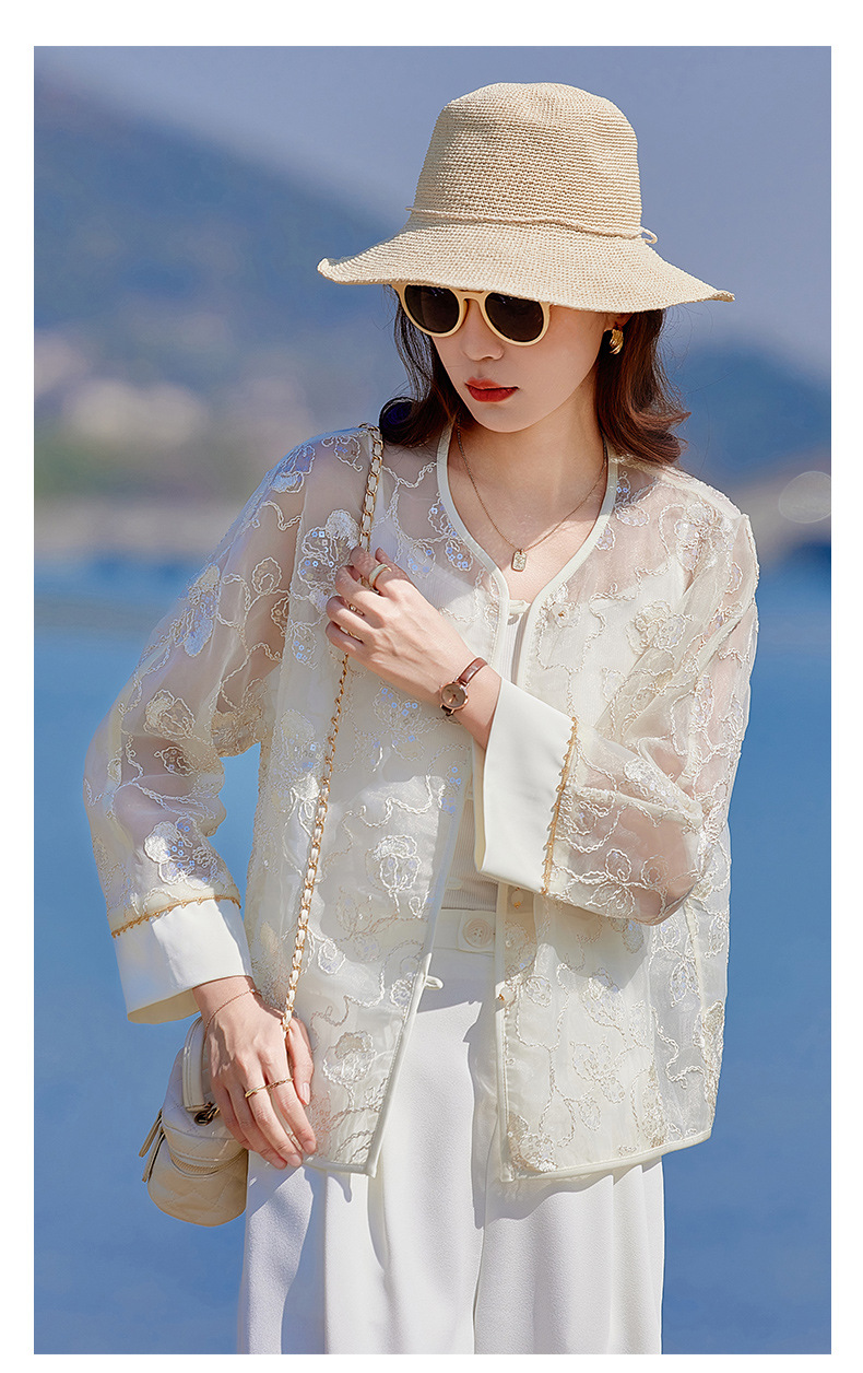 Áo cardigan nữ tay dài thêu hoa cổ tròn phối nút — Màu hồng, màu mơ chi tiết 17