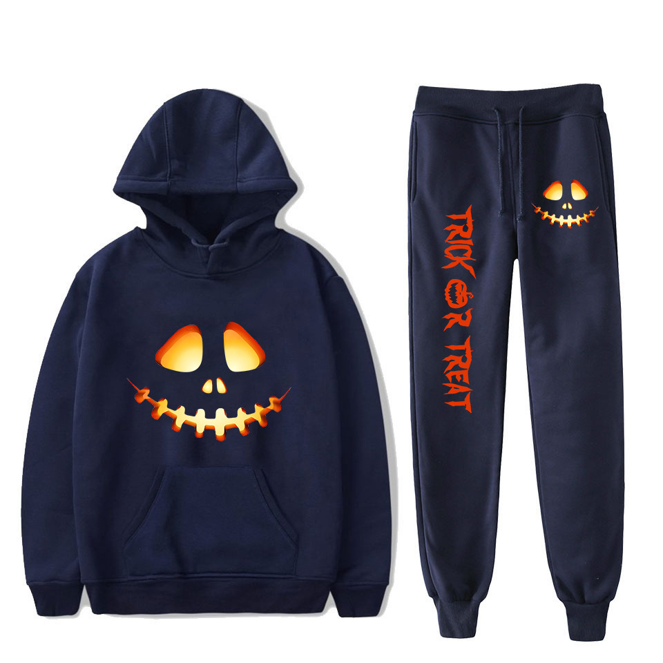 Women's Clothing creative pumpkin ghost face cartoon hooded sweatshirt leggings sports suit_voghion.com