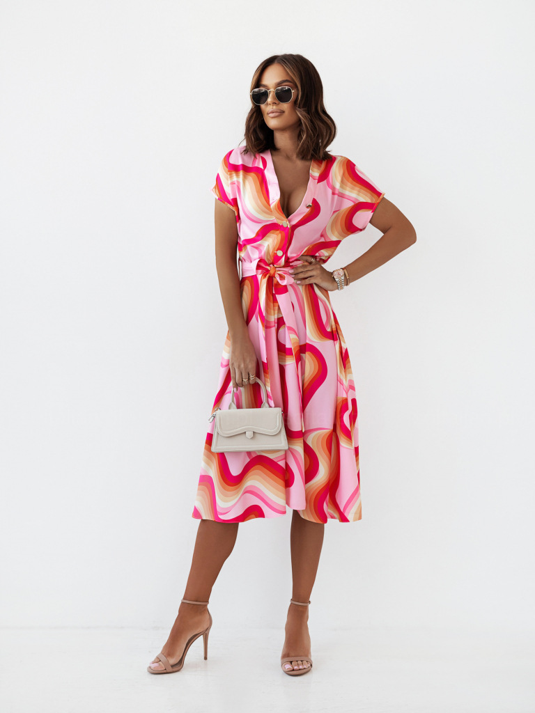 Women's A-line Skirt Fashion V Neck Printing Patchwork Short Sleeve Printing Maxi Long Dress Daily display picture 12