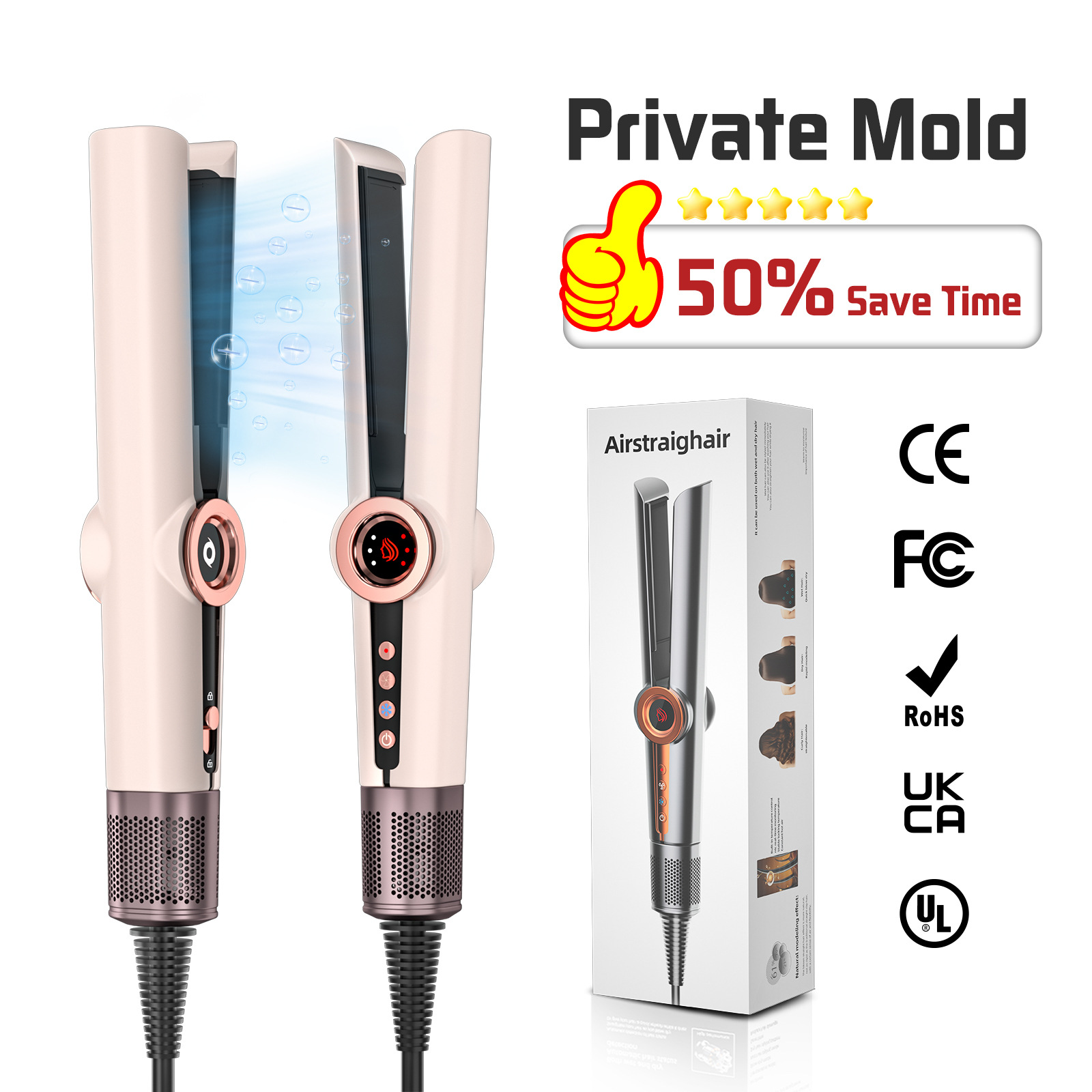 Secador de pelo y plancha de pelo de alta velocidad, popular en el mercado internacional, multifuncional, con salida de aire, para uso en salón, en seco y húmedo, de placa ancha, venta al por mayor image 9