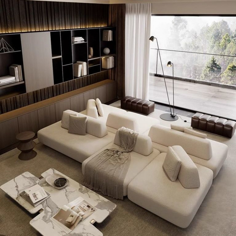 Sofá modular apartamento pequeño combinación libre salón horizontal de doble cara sala de estar isla cuadrado sin apoyabrazos sofá de tela de respaldo