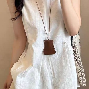 Cross-border New Storage Bag Hanging Neck Bluetooth Headset Glasses Key Leather Portable Cool Wind Bag Necklace