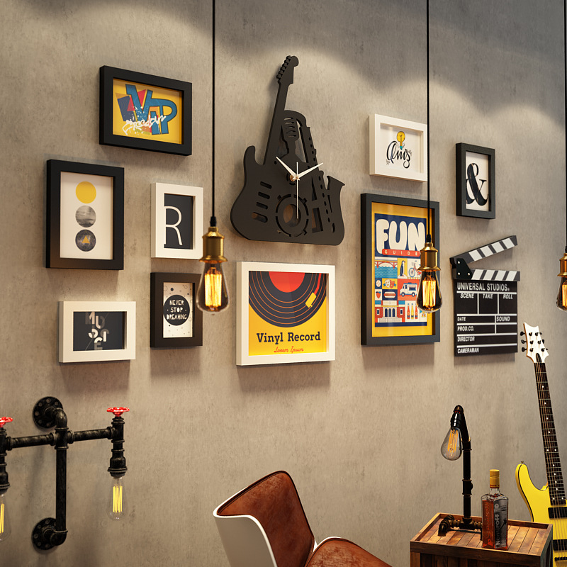 Polymer 7462 Music Rock Photo Wall Nordic Decorative Painting Combination Photo Frame Rock Real Clock Can Change Photo Polymer 7462 Music Rock Photo Wall Nordic Decorative Painting Combination Photo Frame Rock Real Clock Can Change Photo