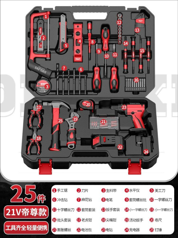 德力西电动工具套装锂电手电钻五金工具箱家用多功能组合木工专用|undefined