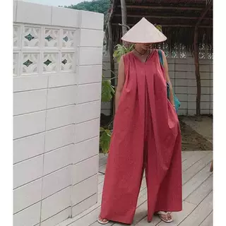 韩式度假风阔腿长款无袖连体裤