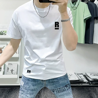 蓝晟依男装短袖t恤夏季新款字母印花半袖男上衣简约百搭休闲圆领T