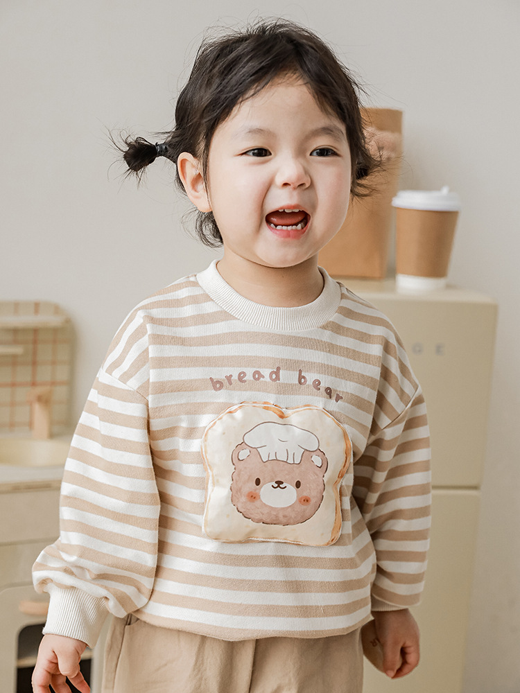 Qiu Duo Meng Children's Bread Bear Overalls Baby Cartoon Sweater Set 2025 Spring and Autumn Girls Casual Pants