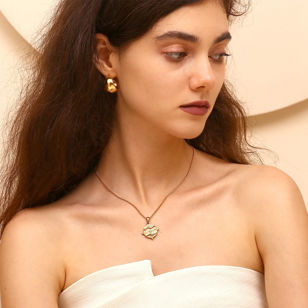 Zircon Inlaid Tarot Stainless Steel Pendant Necklace