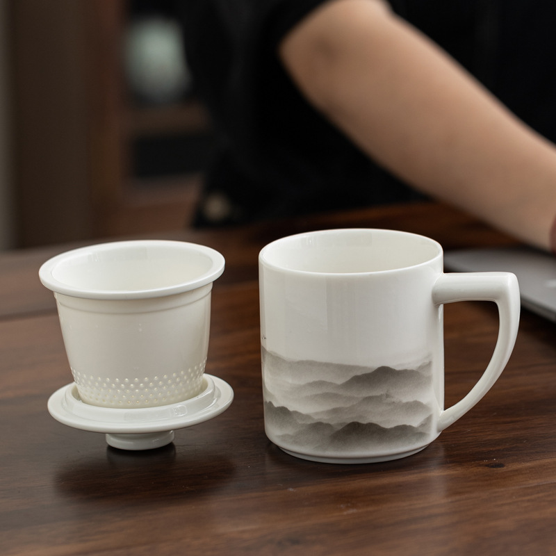 Taza de té de paisaje de estilo nacional de tres piezas para el día del padre regalos de la empresa de retiro de la reunión anual impresa LOGO