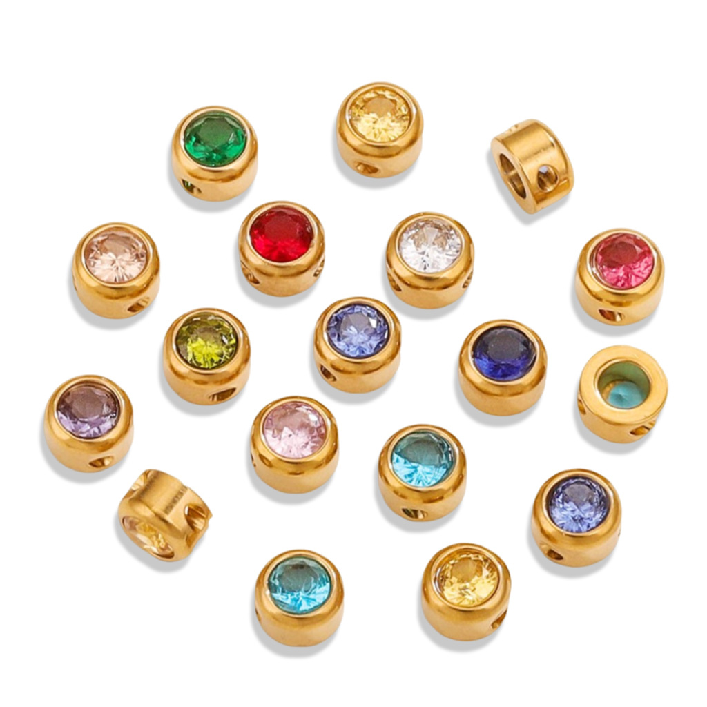 Nuevo redondo U perforación cuentas de acero inoxidable galvanizado cuentas DIY acuarela de color diamante accesorios de collar de 6 mm