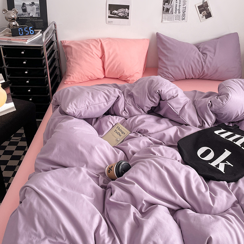 2024 nueva serie de cuatro piezas de mezcla y combinación de color sólido de algodón lavado de peso alto