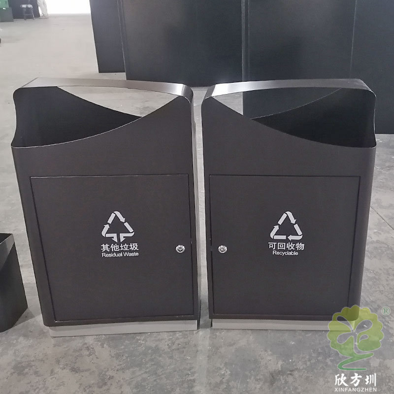 室内户外组合式套装不锈钢分类垃圾桶喷粉黑色金属果皮箱厂家