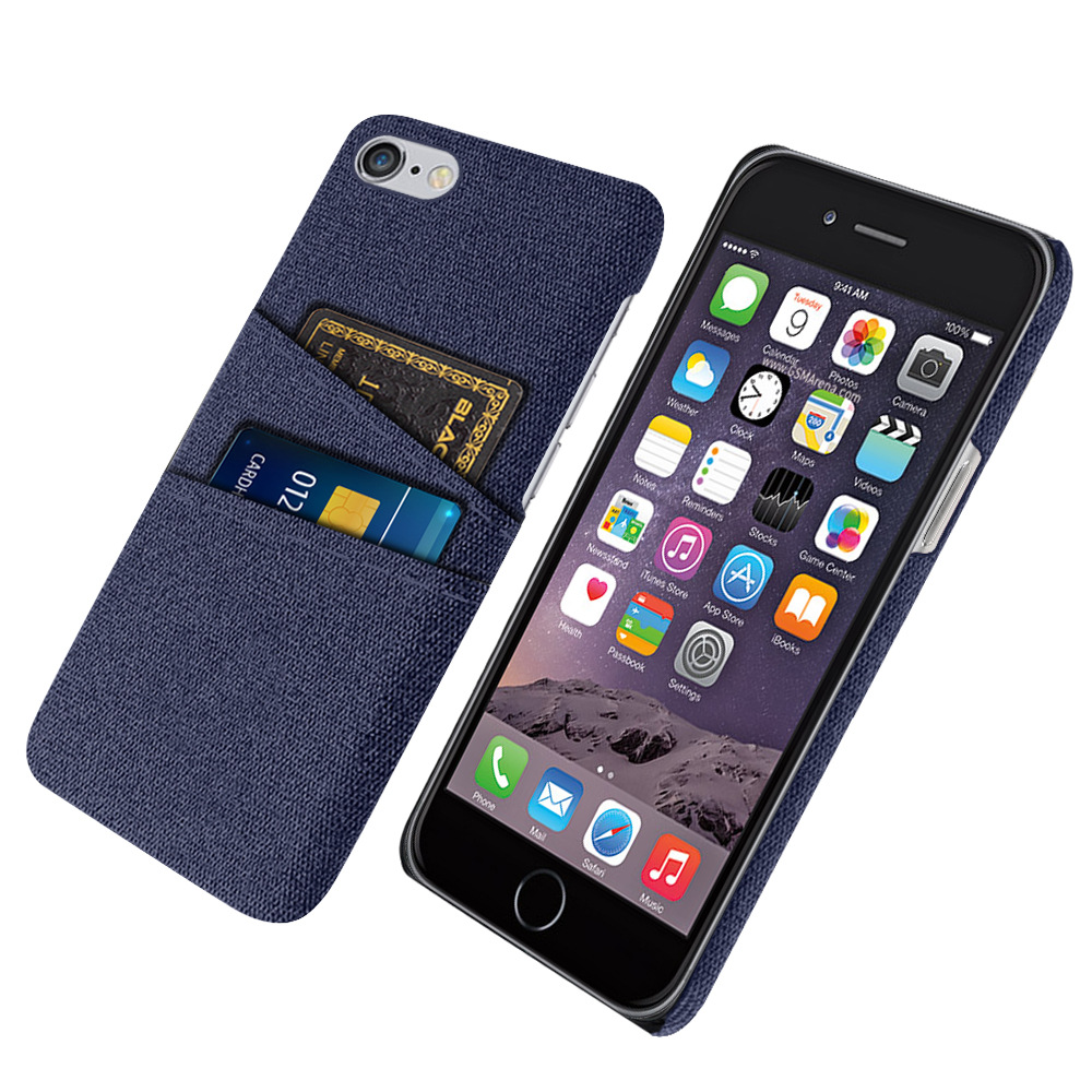 适用苹果6手机壳布纹双插卡保护套iphone14plus手机皮套半包硬壳
