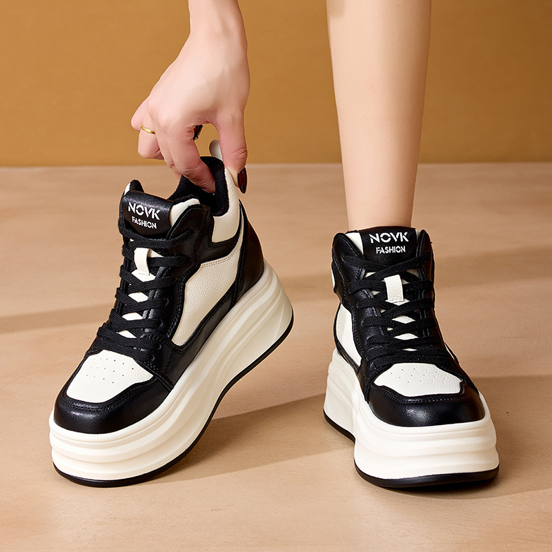 In-Stock High-Top Shoes for Women, Versatile Sneakers, New Thick-Soled Casual Shoes, Round-Toe Soft-Soled Comfortable White Shoes, Trendy