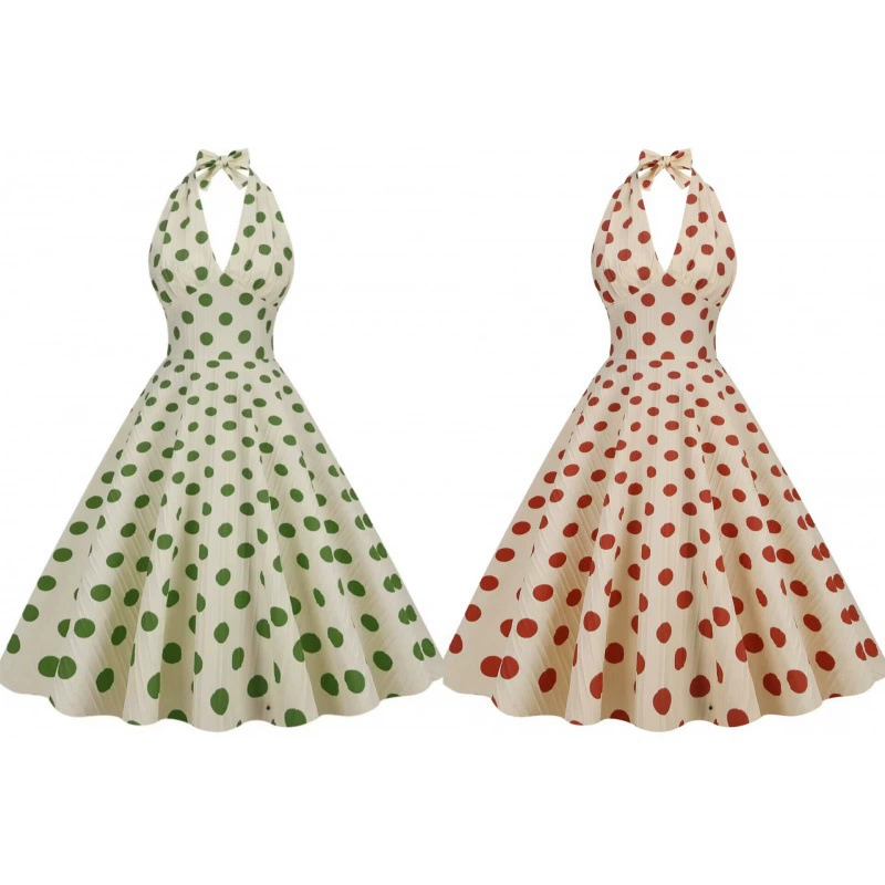 2023 Амазонка Трансграничные взрывы Горячая висит шеи волна Dot печати платье