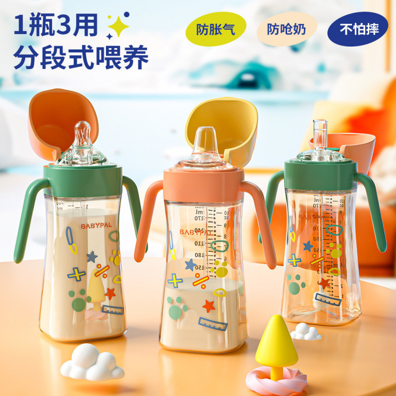 感温翻盖防丢盖吸管杯学饮杯儿童水杯奶嘴鸭嘴耐摔耐高温奶瓶
