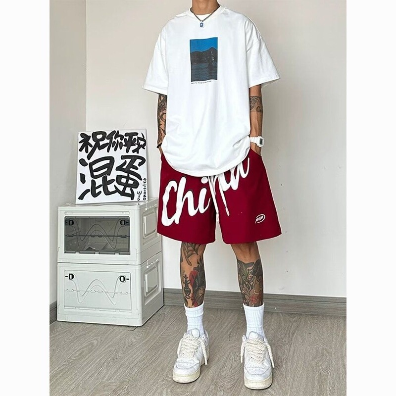 Summer lightweight trendy sports basketball shorts, American retro high street loose casual shorts wholesale