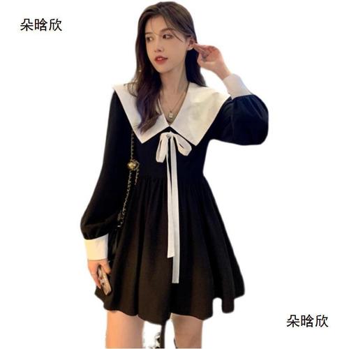 Sweet and Age-Defying Babydoll Neckline Dress for Women, Autumn French Belted Corseted Slimming Mini Skirt for Petite Figures