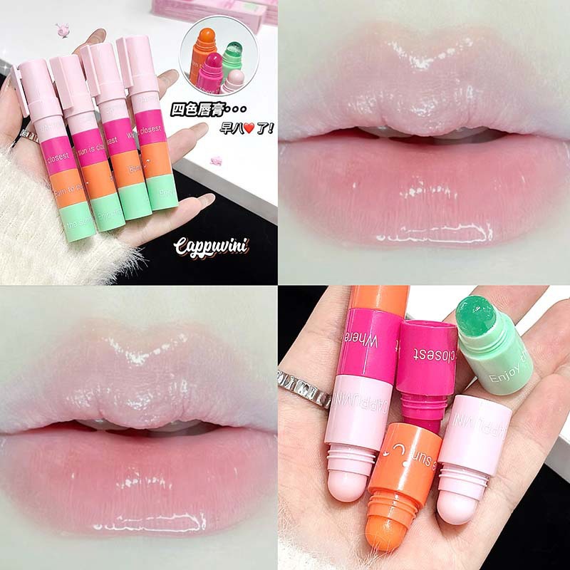 Cappuvini Stacking Le Four-color Lip Balm Moisturizing Hydrating Moisturizing Exfoliating Skin Moisturizing Lips Lips Nursing Students