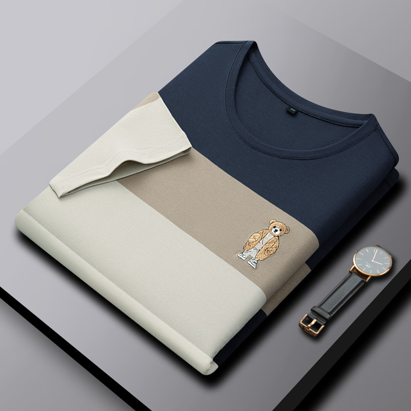 2024 Paul Men's Polo Shirt Short-Sleeve T-Shirt Men's Summer Pure Cotton Loose Striped Bear Print Trendy Brand 2024 Paul Men's Polo Shirt Short-Sleeve T-Shirt Men's Summer Pure Cotton Loose Striped Bear Print Trendy Brand