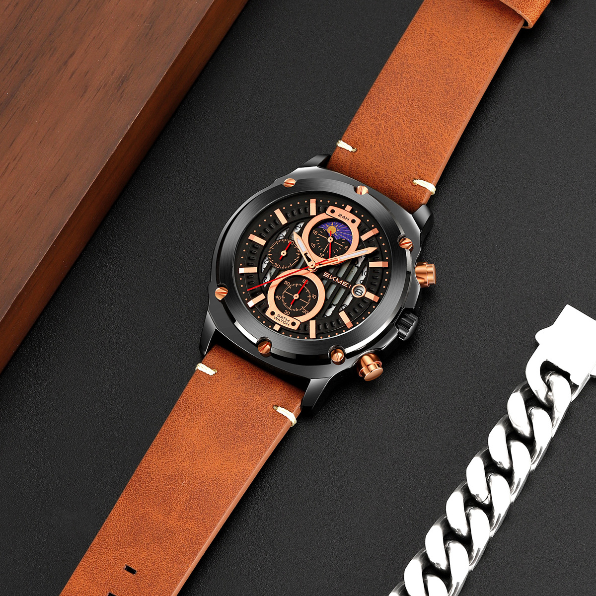 Fábrica de Meiyuantou para hombres retro estrellas mano correa hueca impermeable multifuncional relojes de cuarzo transfronterizos