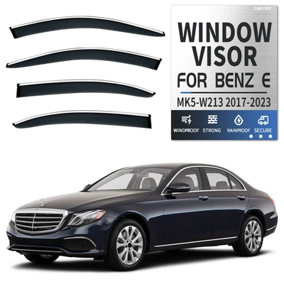 Rain shield — SWB Window - standard-packing-without-logo-mercedes-benz-e-class-short-wheelbase-mk5-w213-2017-2023-acrylic-windshield-rain-guards-with-bright-trim