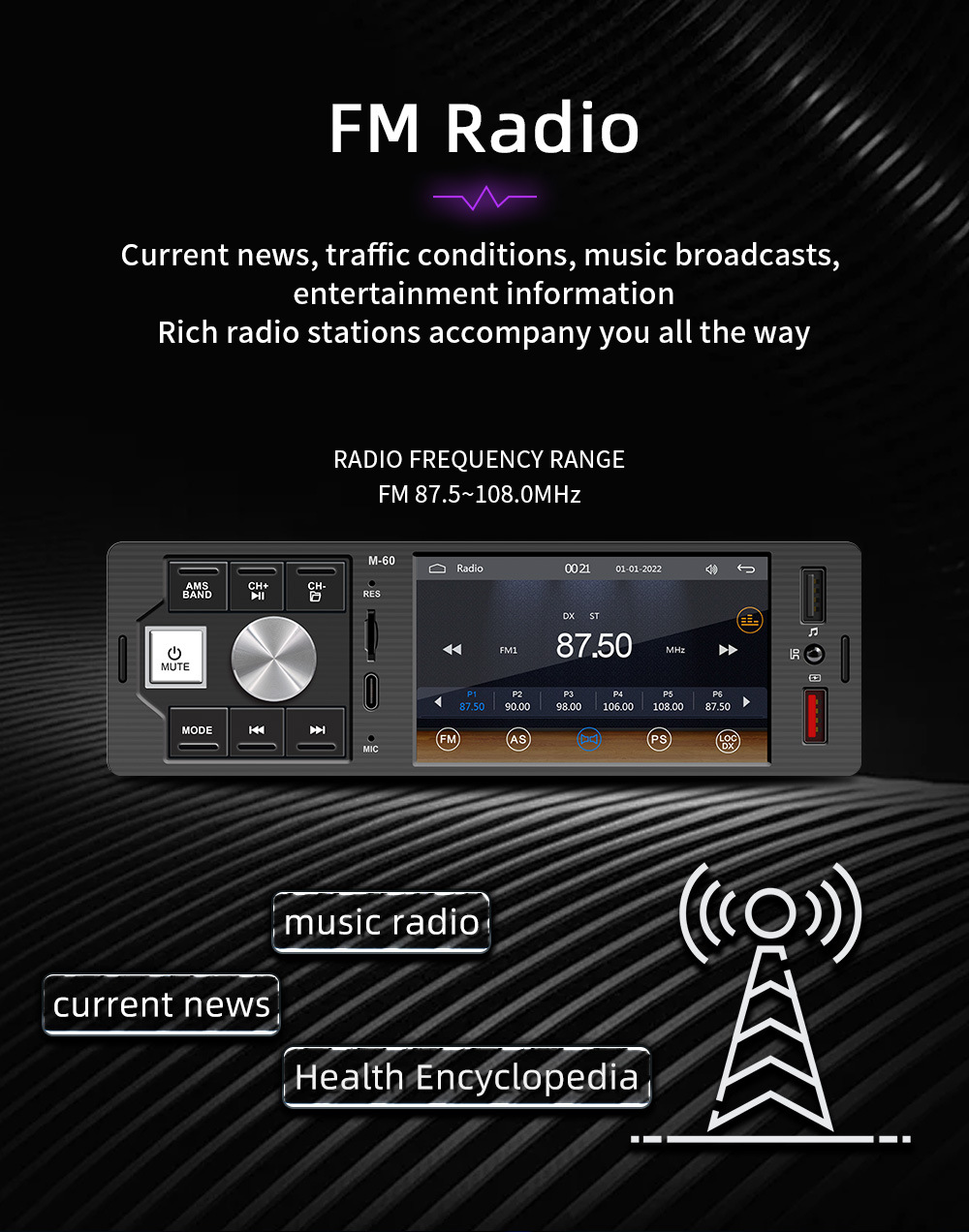4.1inch Single-DIN Wired CarPlay Car MP5 Player Bluetooth Reversing Car Center Console Radio 12V