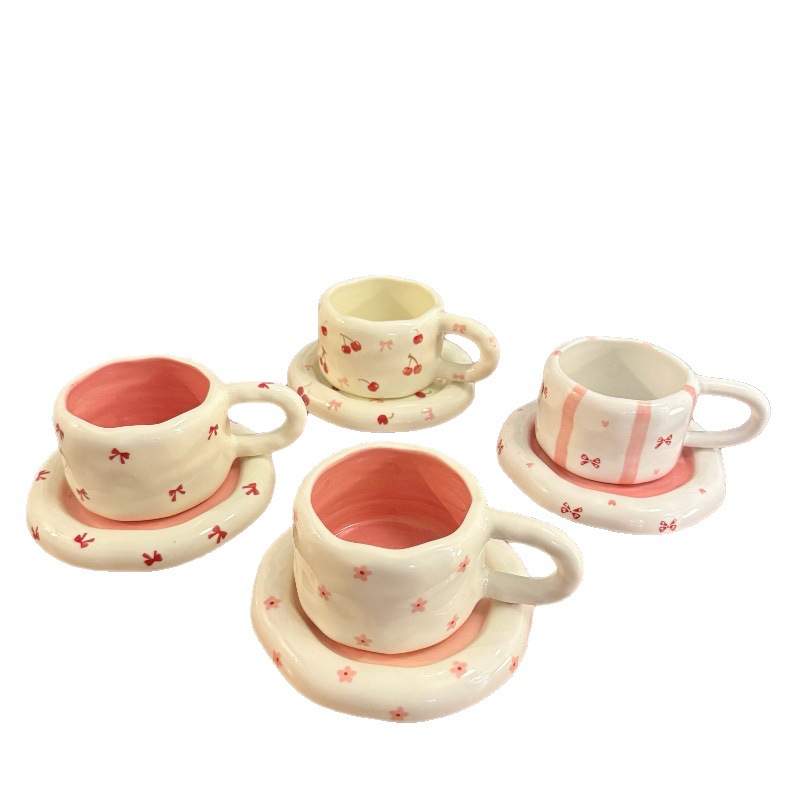 Ins estilo coreano mano irregular cerámica tazas de café y platos pintados a mano tazas y platos grasos comercio electrónico transfronterizo un cabello
