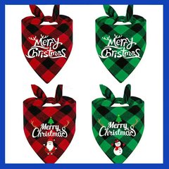 国境を越えたクリスマスペット三角タオル格子犬猫よだれタオルプリントペットマフラーは自分で模様を作ることができる