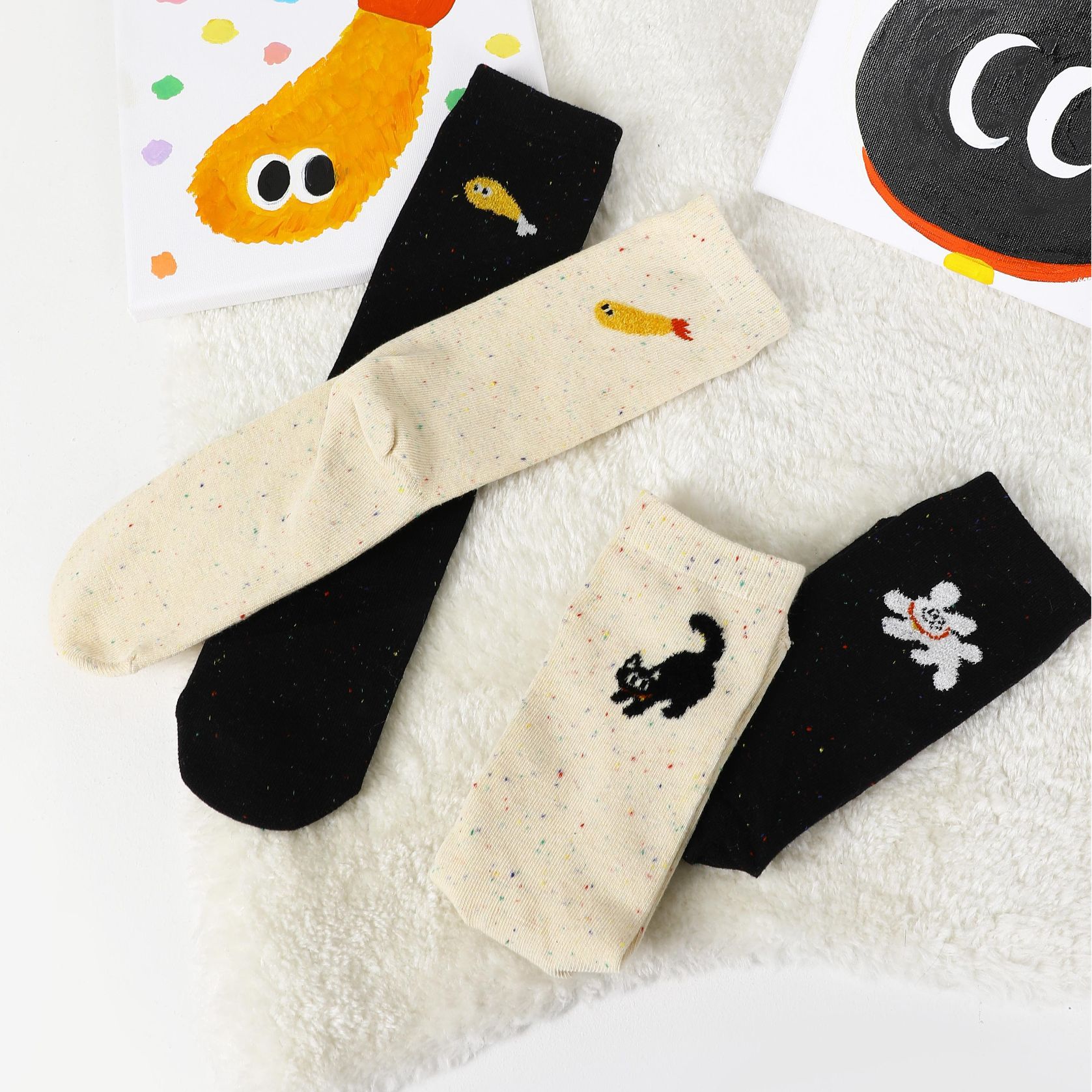 New Original Design Sense Socks Spring and Summer Women's Middle Barrel AB Edition Solid Color Short Socks Shoeb Socks Non-slip Casual Socks for Women