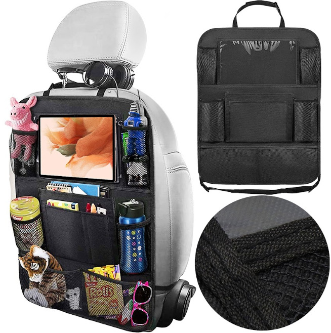 Asiento trasero del coche bolsa de almacenamiento silla bolsa de almacenamiento iPad juguete colgando bolsa asiento trasero anti-kick