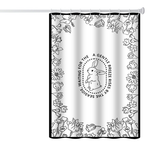 French light luxury shower curtain Amazon cross-border creative digital printing waterproof shower curtain no drilling factory supply