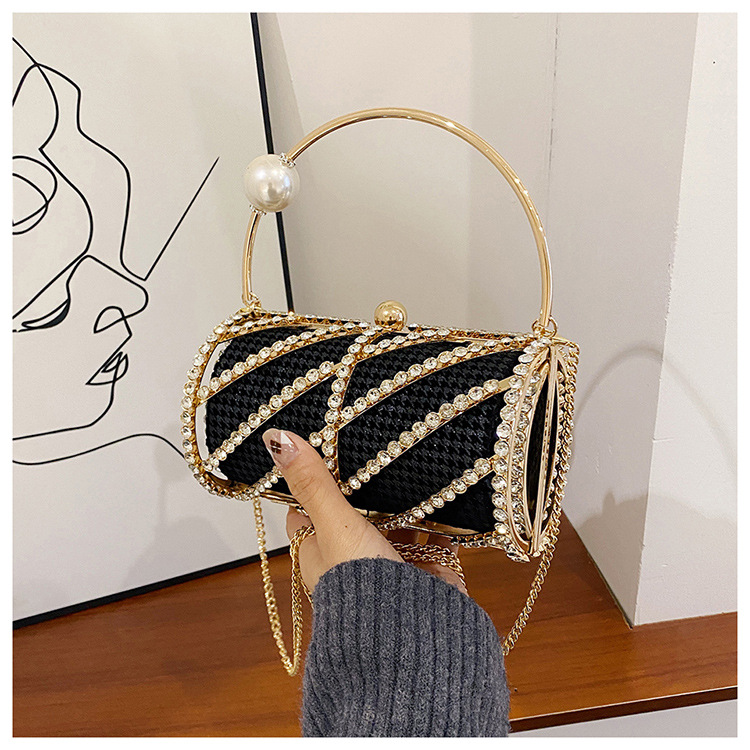 Internet berühmte Kette mit Perlenbesatz für Umhängetasche zum Abendessen, modischer Tragekäfig aus Metall, eine Schultertasche für Damen_voghion.com