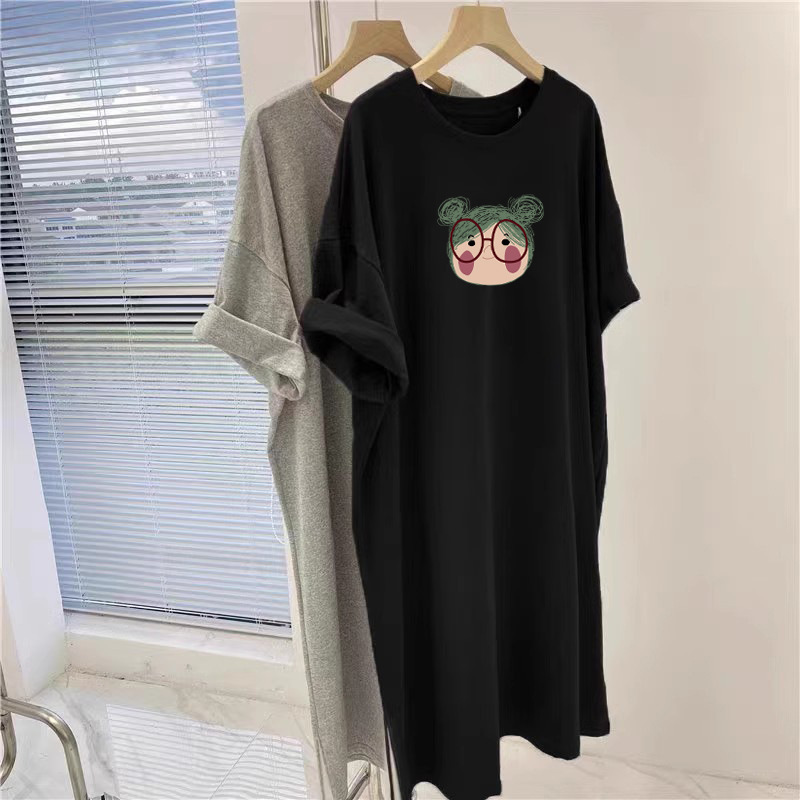 Oversize 200 Jin Lazy Style Loose Mid-length Knee-length Short-sleeved T-shirt Skirt Women's Summer Casual Straight dress