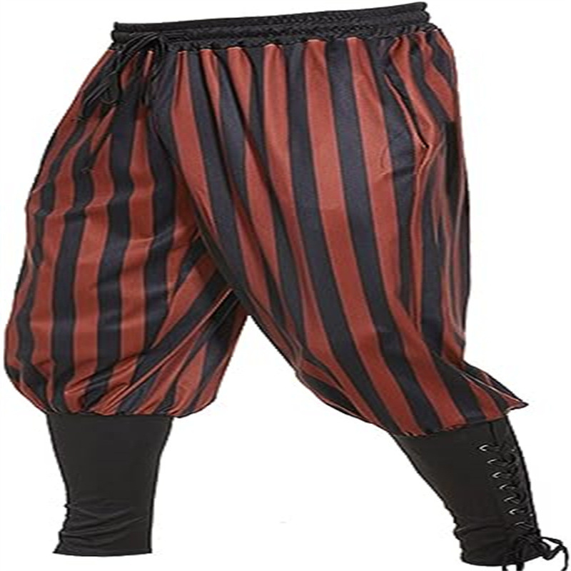 2024 European and American Cross-Border Amazon Men's Striped Ankle-Tie Pants Medieval Viking Pirate Leggings Pants