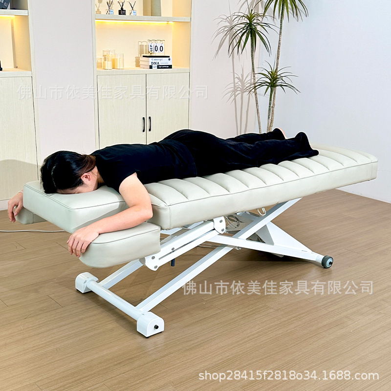 Cama de belleza eléctrica con agujero de respiración elevación control de pie ajuste de altura con masaje SPA doble reposabrazos calefacción de la superficie de la cama