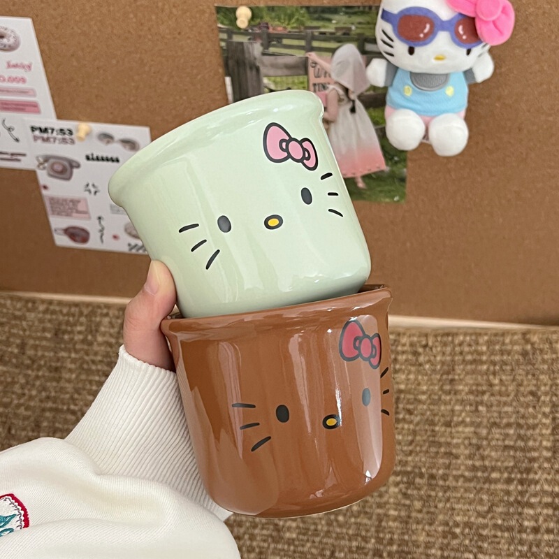 インスタイルブラックレザーktセラミックカップマグホームコーヒーカップクリームハローキティガールハートカップ|undefined