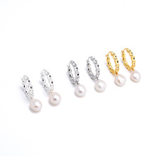S925银镀金法式豌豆圆环拼接高品质天然淡水珍珠气质轻奢小众耳环