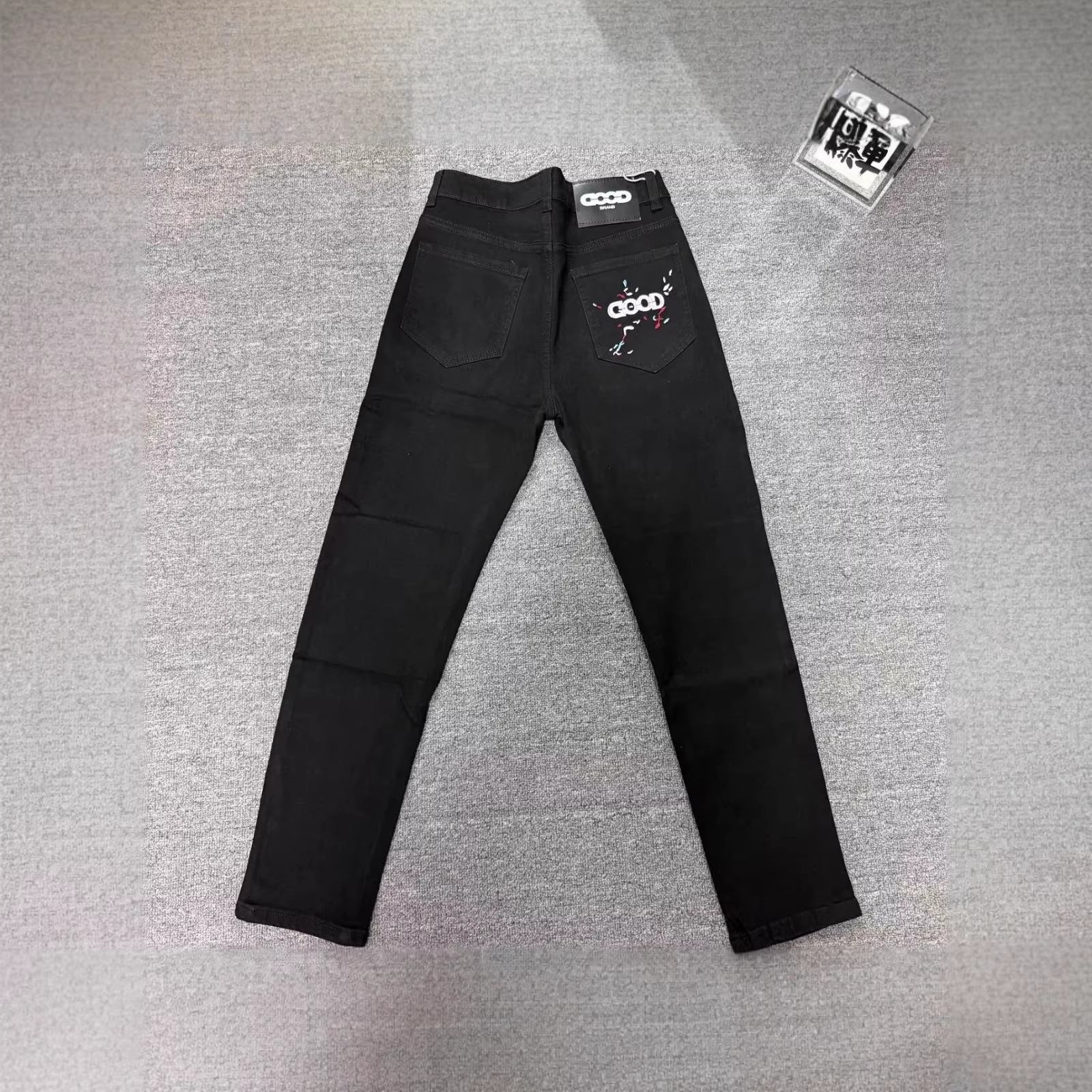 Men's Slim Fit Stretch Jeans Premium Black Denim Pants Casual Style Colorful Pocket Embroidery_mkmklike.com